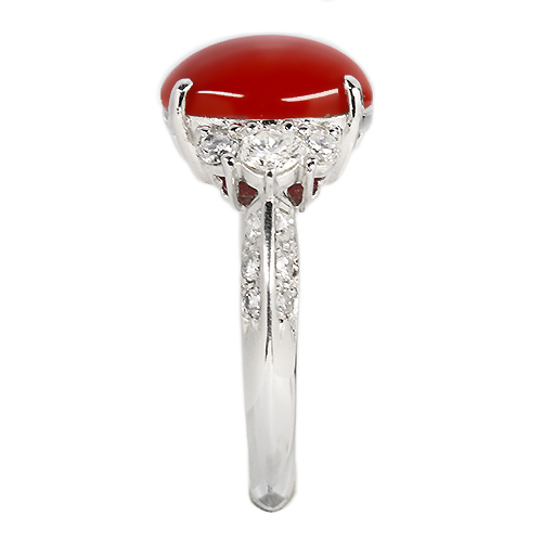 赤珊瑚 2.7ct ダイヤモンド 約0.7ct プラチナ リング(指輪)【品質 