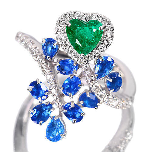 ハートシェイプエメラルド 約0.6ct アウイナイト 0.8ct ダイヤモンド 