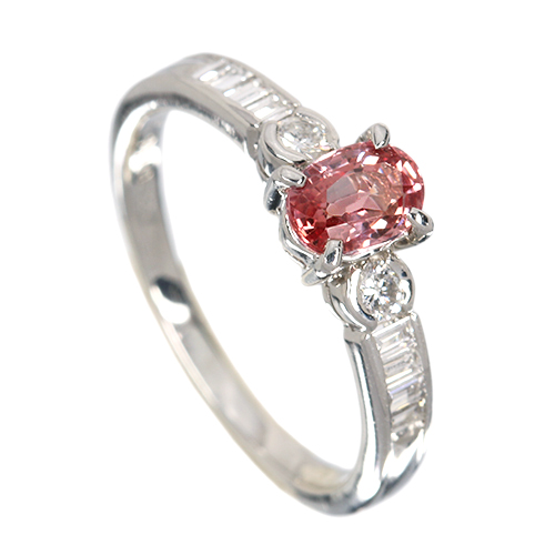 パパラチアサファイア 約0.8ct ダイヤモンド プラチナ リング(指輪