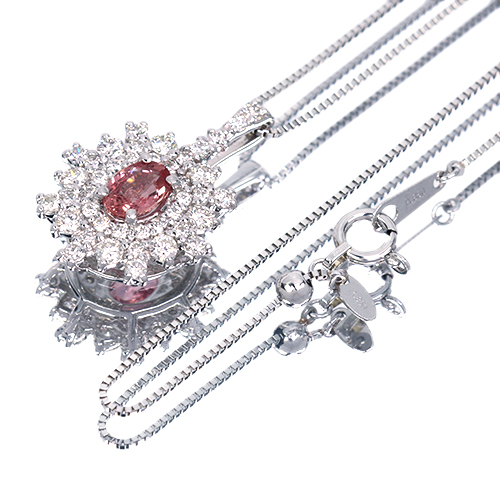 パパラチアサファイア 0.6ct ダイヤモンド 0.7ct プラチナ