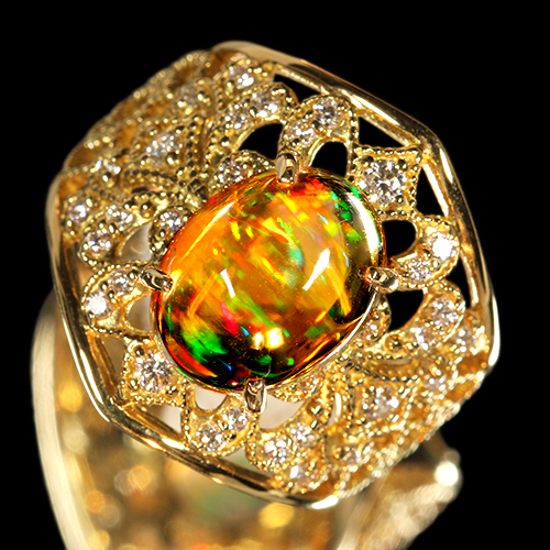 メキシコ産オパール 2.2ct ダイヤモンド イエローゴールド