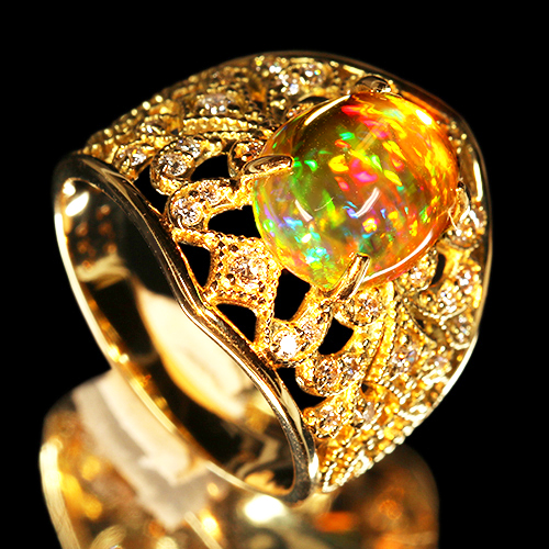 メキシコ産オパール 2.2ct ダイヤモンド イエローゴールド リング(指輪 