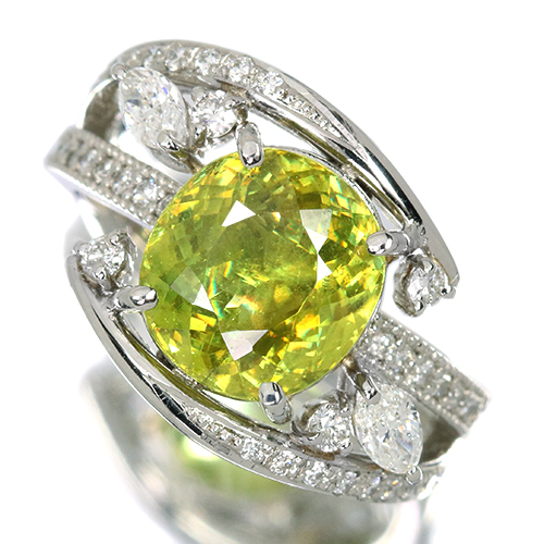 スフェーン 4.4ct ダイヤモンド 0.6ct プラチナ リング(指輪)【品質 