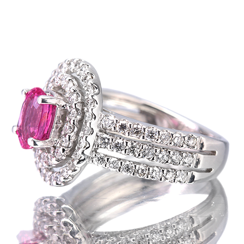 ピンクスピネルプラチナリング ネオンピンクスピネル 0.8ct ダイヤモンド 0.5ct プラチナ