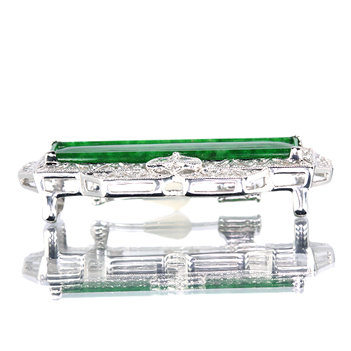 翡翠(ヒスイ) ダイヤモンド 0.6ct プラチナ 帯留め【品質保証書/宝石 ...