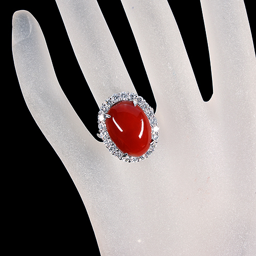 血赤珊瑚 13ct ダイヤモンド 0.5ct プラチナ リング(指輪)【品質保証書 