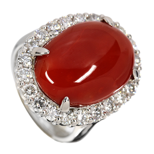 血赤珊瑚 13ct ダイヤモンド 0.5ct プラチナ リング(指輪)【品質保証書 