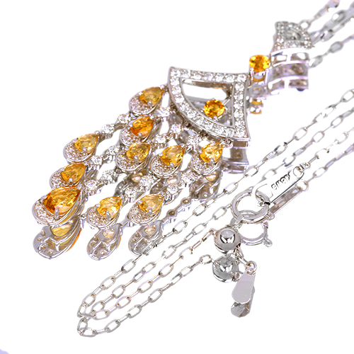 シトリン 1.3ct ダイヤモンド 0.7ct ホワイトゴールド ネックレス