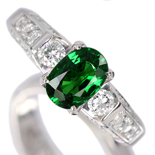 グリーングロッシュラーガーネット（ツァボライト） 1.0ct ダイヤモンド 0.5ct プラチナ リング(指輪)【品質保証書/宝石鑑別書】