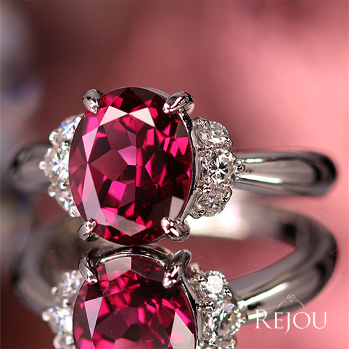 ロードライトガーネット 3.2ct ダイヤモンド プラチナ リング
