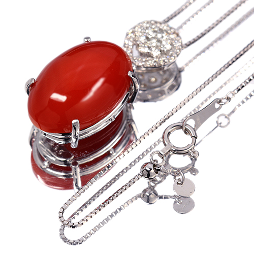 容音　Pt天然サンゴネックレス3.39ct.ダイヤモンド0.08ct メーカー直売所 容音様専用 Pt天然サンゴネックレス3.39ct