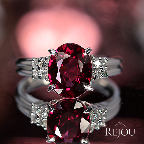 ロードライトガーネット 約3ct ダイヤモンド プラチナ リング(指輪 ロードライトガーネット 約3ct ダイヤモンド プラチナ リング(指輪