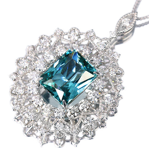 ブルーアパタイト 9.4ct ダイヤモンド 2.5ct プラチナ ネックレス