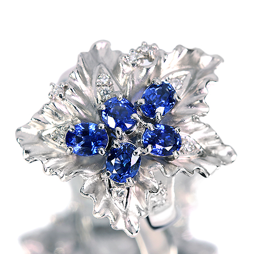 ブルーサファイア 1.7ct ダイヤモンド プラチナ リング(指輪)【品質