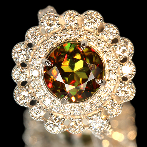 スフェーン 3.0ct ダイヤモンド 1.0ct プラチナ リング(指輪)【品質 