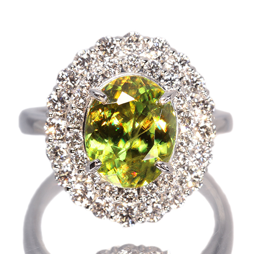 あと３日❕半額以下❕❕超希少✨ クロムスフェーン　プラチナリング 幸運の石 パキスタン産クロムスフェーン 5.94ct ダイヤモンド プラチナ リング