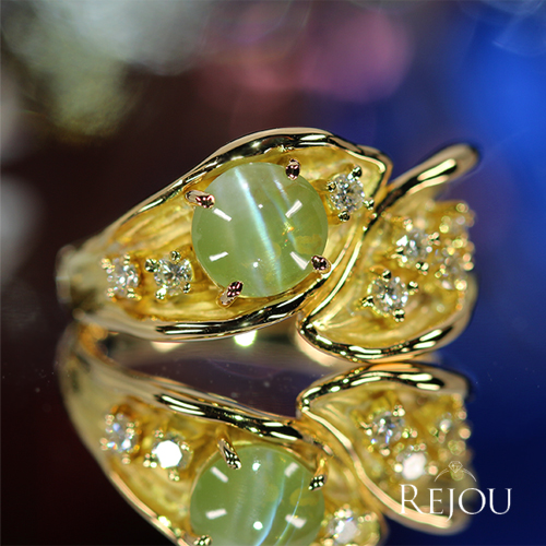 クリソベリルキャッツアイ 約1.3ct ダイヤモンド イエローゴールド