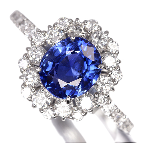 非加熱ブルーサファイア 2.5ct ダイヤモンド 0.6ct プラチナ リング(指輪)【品質保証書/GIA宝石鑑別書】
