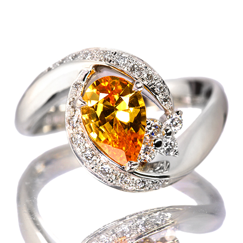 ゴールデンサファイア 1.3ct ダイヤモンド 0.2ct プラチナ リング(指輪 