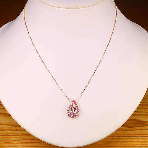2719【モルガナイトペンダント】M1.47ct D0.50ct K18PG 高彩度