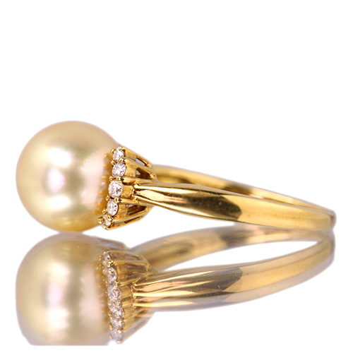 南洋ゴールデンパール 10㎜ ダイヤモンド イエローゴールド リング