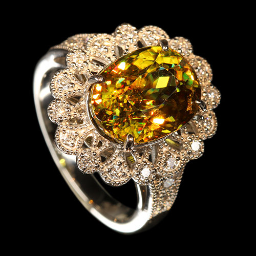 スフェーン 約6ct ダイヤモンド プラチナ リング(指輪)【品質