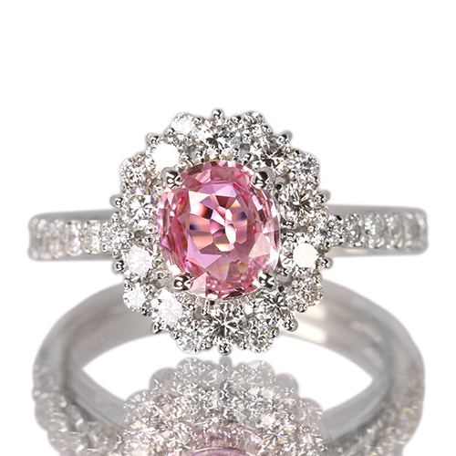 非加熱パパラチアサファイア 1.0ct ダイヤモンド 0.8ct プラチナ