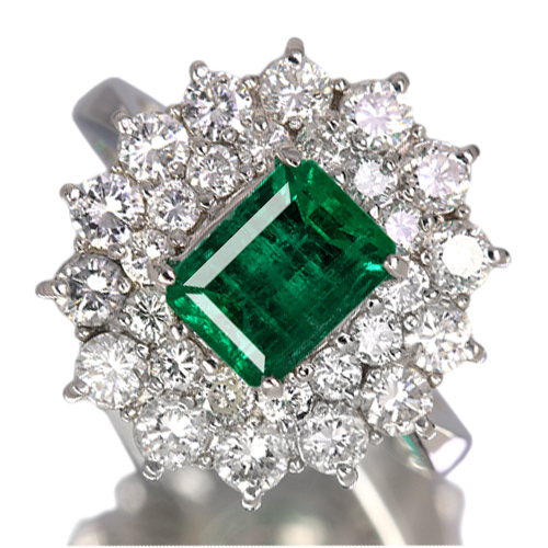 コロンビア産エメラルド(vivid green) 1.1ct ダイヤモンド 1.4ct プラチナ リング(指輪)【品質保証書/KGL宝石鑑別書】