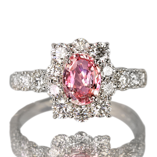 ★まゆ★【美品】リング＊Pt＊パパラチアサファイア、ダイヤモンド パパラチアサファイア 1.0ct ダイヤモンド 0.4ct プラチナ リング(指輪