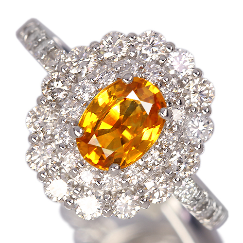 ゴールデンサファイア 1.0ct ダイヤモンド 約1ct プラチナ リング(指輪)【品質保証書/宝石鑑別書/CGLソ付】
