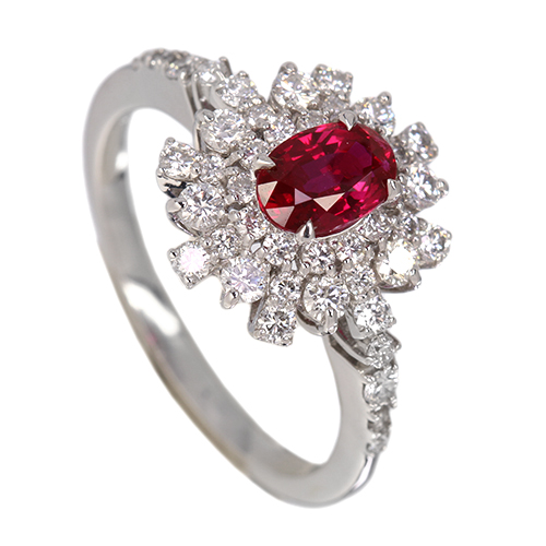 非加熱ピジョンブラッドルビー 0.7ct ダイヤモンド 0.6ct