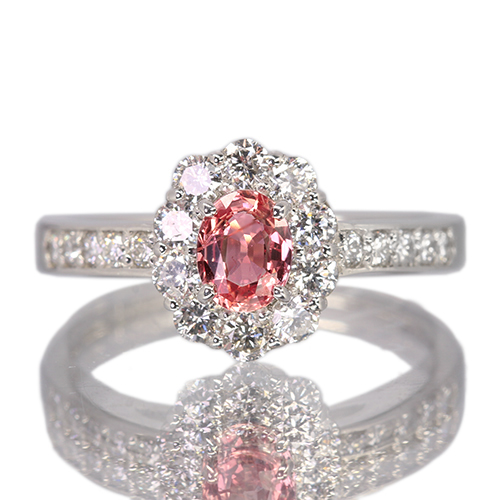 や*り様 クリーニング済♪美品　パパラチアサファイア1.05ct ダイヤpt90 パパラチアサファイア 0.5ct ダイヤモンド 0.6ct プラチナ リング(指輪