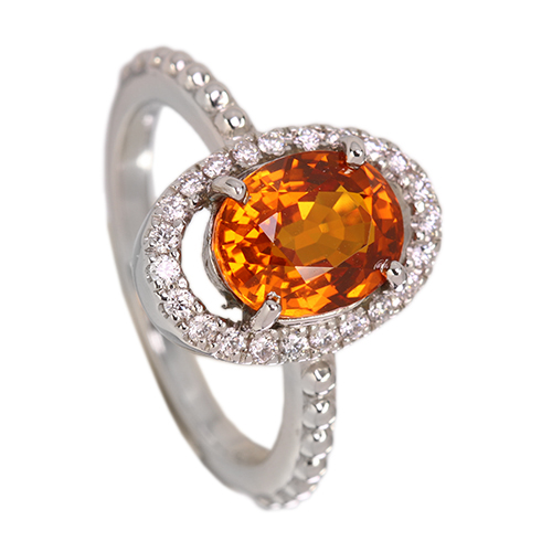 オレンジサファイア 約3ct ダイヤモンド ct プラチナ リング(指輪