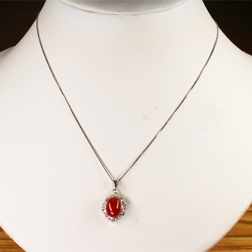 第358回抽選販売＞血赤珊瑚 2.4ct ダイヤモンド プラチナ ネックレス