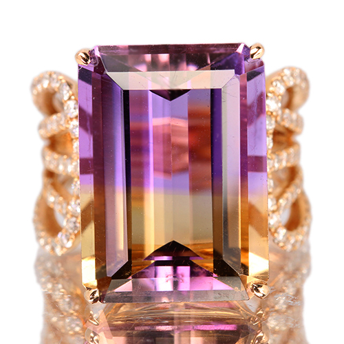 アメトリン 14ct ダイヤモンド 0.8ct ピンクゴールド リング(指輪