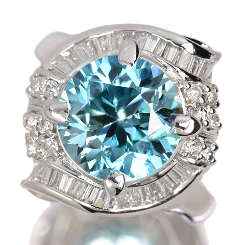 ＜新着＞ブルージルコン 5.0ct ダイヤモンド 0.5ct プラチナ リング(指輪)【品質保証書/宝石鑑別書】