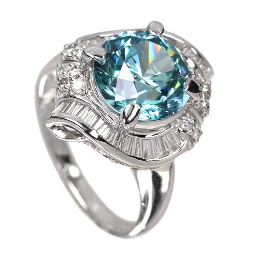 新着＞ブルージルコン 5.0ct ダイヤモンド 0.5ct プラチナ リング(指輪 