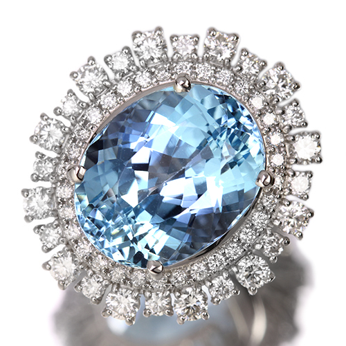 サンタマリアアクアマリン 10ct ダイヤモンド 1.4ct プラチナ リング(指輪)【品質保証書/NGL宝石鑑別書】