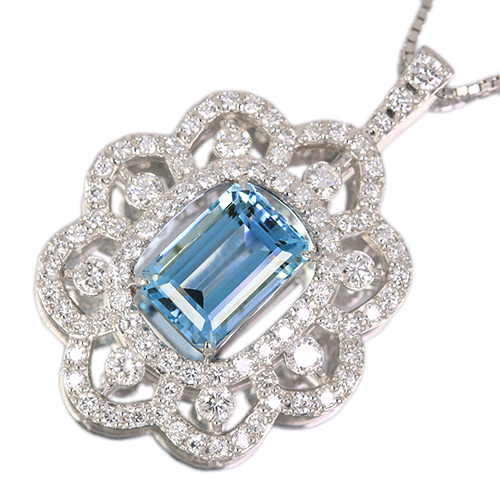 サンタマリアアクアマリン 4.3ct ダイヤモンド 1.8ct プラチナ ネックレス【品質保証書/NGL宝石鑑別書】