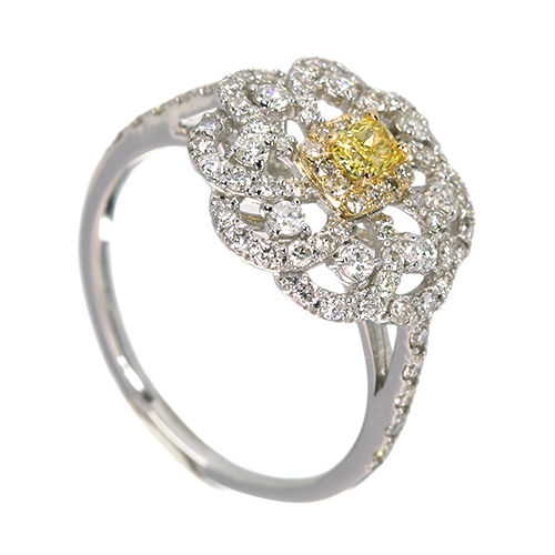 イエローダイヤモンド 0.148ct/FIY/SI1 ダイヤモンド 0.65ct プラチナ 
