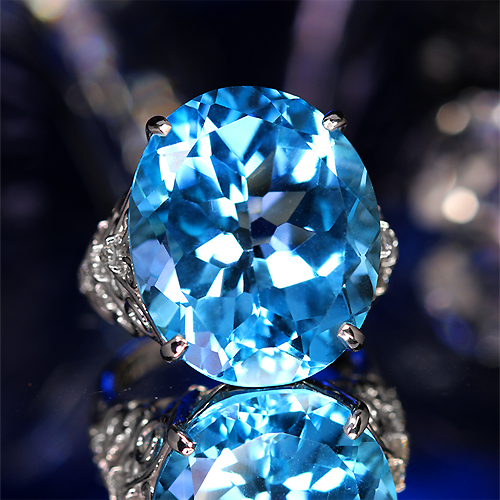 高級大粒 ダイヤモンドリング 大粒スイスブルートパーズ 25ct ダイヤモンド ホワイトゴールド