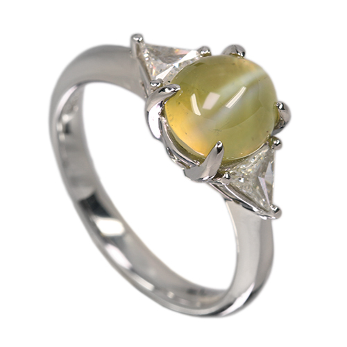 クリソベリルキャッツアイ 3.1ct ダイヤモンド 0.3ct プラチナ リング