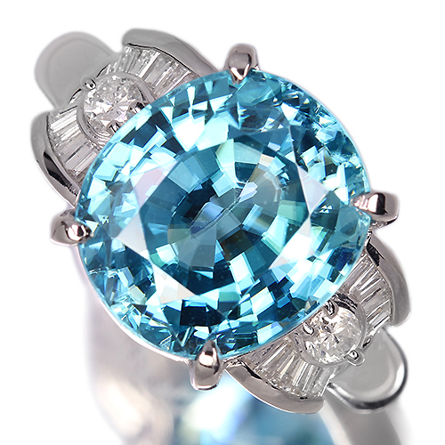 ブルージルコン 約12ct ダイヤモンド プラチナ リング(指輪)【品質 
