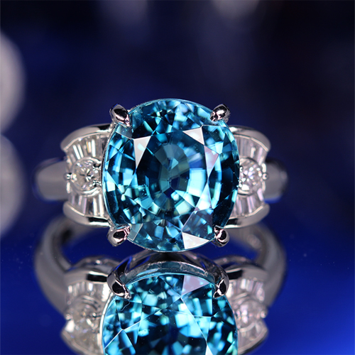 ブルージルコン 約12ct ダイヤモンド プラチナ リング(指輪)【品質 