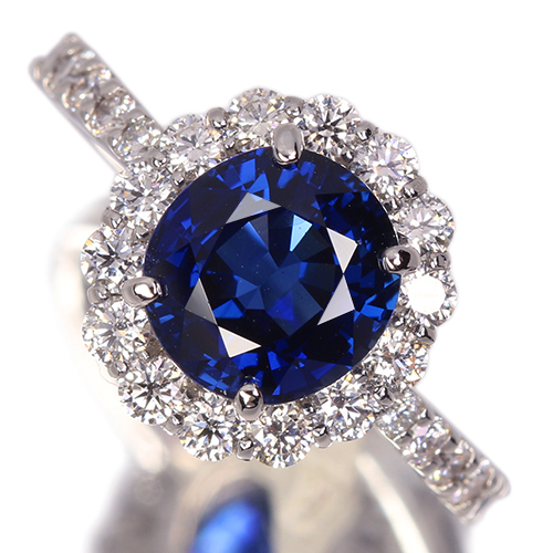 ブルーサファイア(vivid deep blue) 2.5ct ハートアンドキューピッドダイヤモンド(Hu0026C) 0.7ct プラチナ  リング(指輪)【品質保証書/GRS宝石鑑別書】