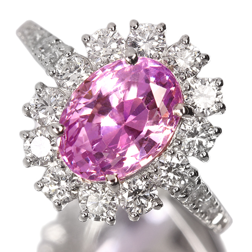 非加熱ピンクサファイア 3.5ct ダイヤモンド 1.0ct プラチナ リング(指輪)【品質保証書/GRJ宝石鑑別書】