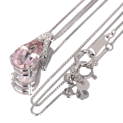 モルガナイト 1.1ct ダイヤモンド プラチナ ネックレス【品質保証書 