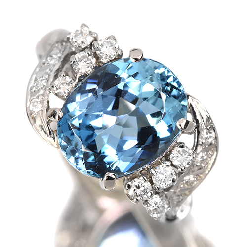 サンタマリアアクアマリン 3.2ct ダイヤモンド 0.2ct プラチナ リング(指輪)【品質保証書/NGL宝石鑑別書】