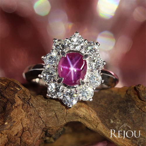 パープルスターサファイア 1.3ct ダイヤモンド 1.4ct プラチナ リング