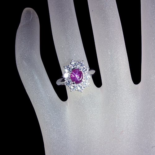 パープルスターサファイア 1.3ct ダイヤモンド 1.4ct プラチナ リング
